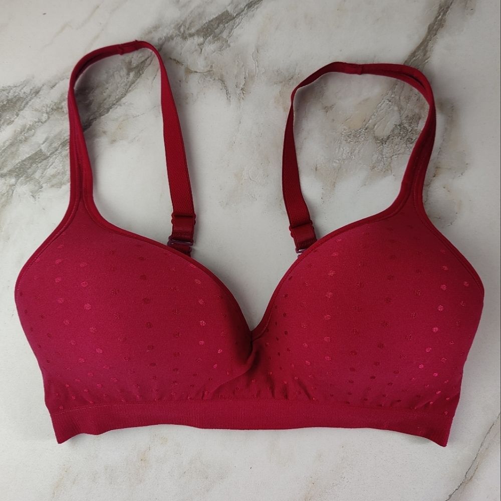 EUC Bali Comfort Revolution Red Polka Dot Wireless Wire Free Bra Bralette, 34D